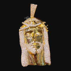 Gold Iced Out Jesus Pendant, Triple Layer 14K Gold Plated CZ Diamond Jesus Necklace for Men