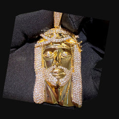 Gold Iced Out Jesus Pendant, Triple Layer 14K Gold Plated CZ Diamond Jesus Necklace for Men