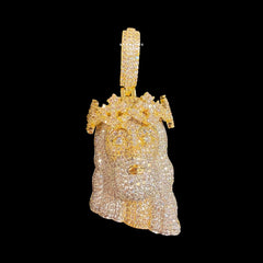 Gold Iced Out Jesus Thorns Pendant 14k Gold Plated + AntiTarnish Rope Chain