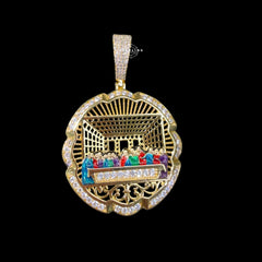 14K Gold Plated Iced Last Supper Enamel Pendant Necklace