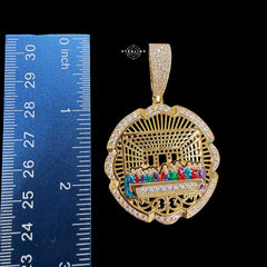 14K Gold Plated Iced Last Supper Enamel Pendant Necklace