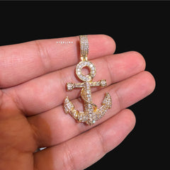 Gold Anchor Iced Out Pendant - 14k Gold Plated CZ