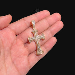 Gold Baguette Iced Cross Pendant -14k Gold Plated CZ