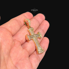 Gold Baguette Iced Cross Pendant -14k Gold Plated CZ