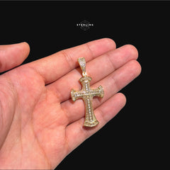 Gold Baguette Iced Cross Pendant -14k Gold Plated CZ