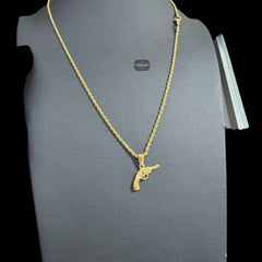 Gold Gun Charm Pendant Necklace, Stainless Steel Necklace for Men, Pistol Pendant, 14K Gold Bonded Waterproof Necklace, Gift for Him