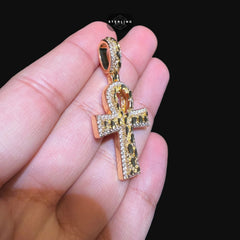 Iced Out Gold Nugget Ankh Pendant