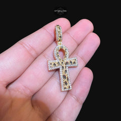 Iced Out Gold Nugget Ankh Pendant