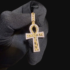 Iced Out Gold Nugget Ankh Pendant