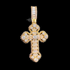 Gold Iced Out Cross Pendant, 14K Gold Plated Baguette