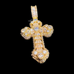 Gold Iced Out Cross Pendant, 14K Gold Plated Baguette