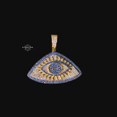 14K Gold Plated Iced Out Evil Eye Pendant | Blue CZ Diamond Eye Necklace | Hip Hop Protection Jewelry