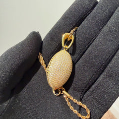Gold Iced Out Football Pendant, Solid 925 Sterling Silver VVS CZ Diamond Necklace, Sports Jewelry, 22 Inch Rope Chain