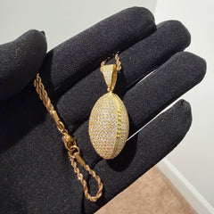 Gold Iced Out Football Pendant, Solid 925 Sterling Silver VVS CZ Diamond Necklace, Sports Jewelry, 22 Inch Rope Chain