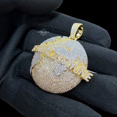 14K Gold Plated Iced Out The World Is Mine Pendant | CZ World Map Globe Hip Hop Necklace