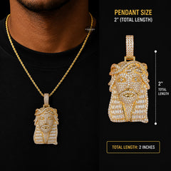 Jesus with Thorns Baguette Iced Out Pendant Gold Tone