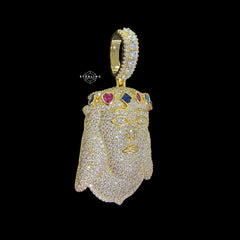 Gold Iced Out Jesus Pendant, Colorful Crown CZ Diamond Jesus Face Necklace