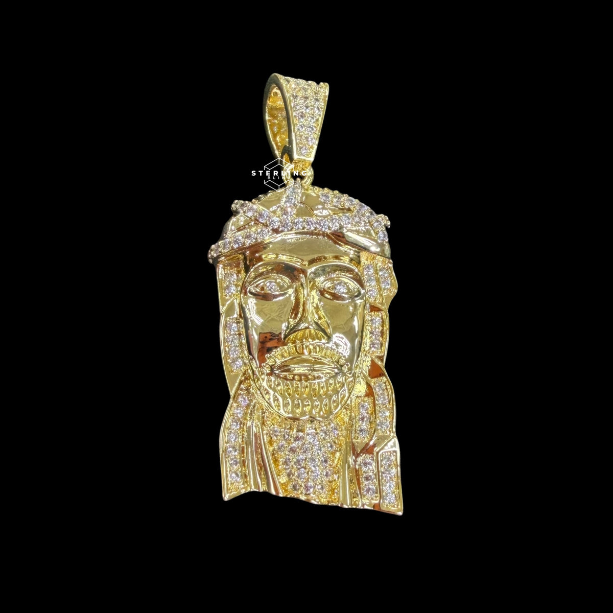 Gold Iced Out Jesus Pendant, 14K Gold Plated CZ Diamond Jesus Face Necklace, Mens Christian Hip Hop Jewelry, Religious Pendant
