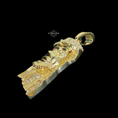 Gold Iced Out Jesus Pendant, 14K Gold Plated CZ Diamond Jesus Face Necklace, Mens Christian Hip Hop Jewelry, Religious Pendant