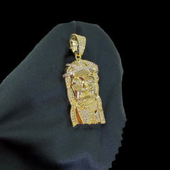 Gold Iced Out Jesus Pendant, 14K Gold Plated CZ Diamond Jesus Face Necklace, Mens Christian Hip Hop Jewelry, Religious Pendant