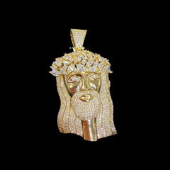 Gold Iced Out Jesus Pendant, 14K Gold Plated CZ Diamond Jesus Face Necklace, Crown of Thorns Christian Hip Hop Jewelry for Men