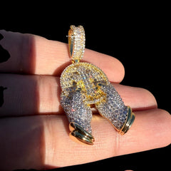 14K Gold Plated Iced Out Praying Hands Pendant | CZ Diamond Prayer Hands Hip Hop Necklace | Faith Jewelry