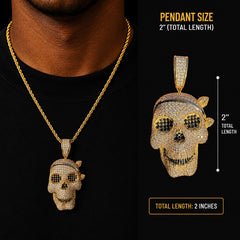 Iced Out Gold Skull Pendant | 14K Gold Plated Skull CZ Hip Hop Necklace, Gothic Statement Pendant with Free Rope Chain