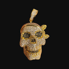 Iced Out Gold Skull Pendant | 14K Gold Plated Skull CZ Hip Hop Necklace, Gothic Statement Pendant with Free Rope Chain