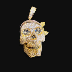 Iced Out Gold Skull Pendant | 14K Gold Plated Skull CZ Hip Hop Necklace, Gothic Statement Pendant with Free Rope Chain