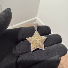 Gold Iced Out Star Pendant, Solid 925 Sterling Silver VVS Simulated CZ Diamond Necklace, Hip Hop Jewelry, 22 Inch Rope Chain