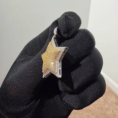 Gold Iced Out Star Pendant, Solid 925 Sterling Silver VVS Simulated CZ Diamond Necklace, Hip Hop Jewelry, 22 Inch Rope Chain