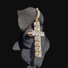 Moissanite Gold Iced Sides Cross Pendant