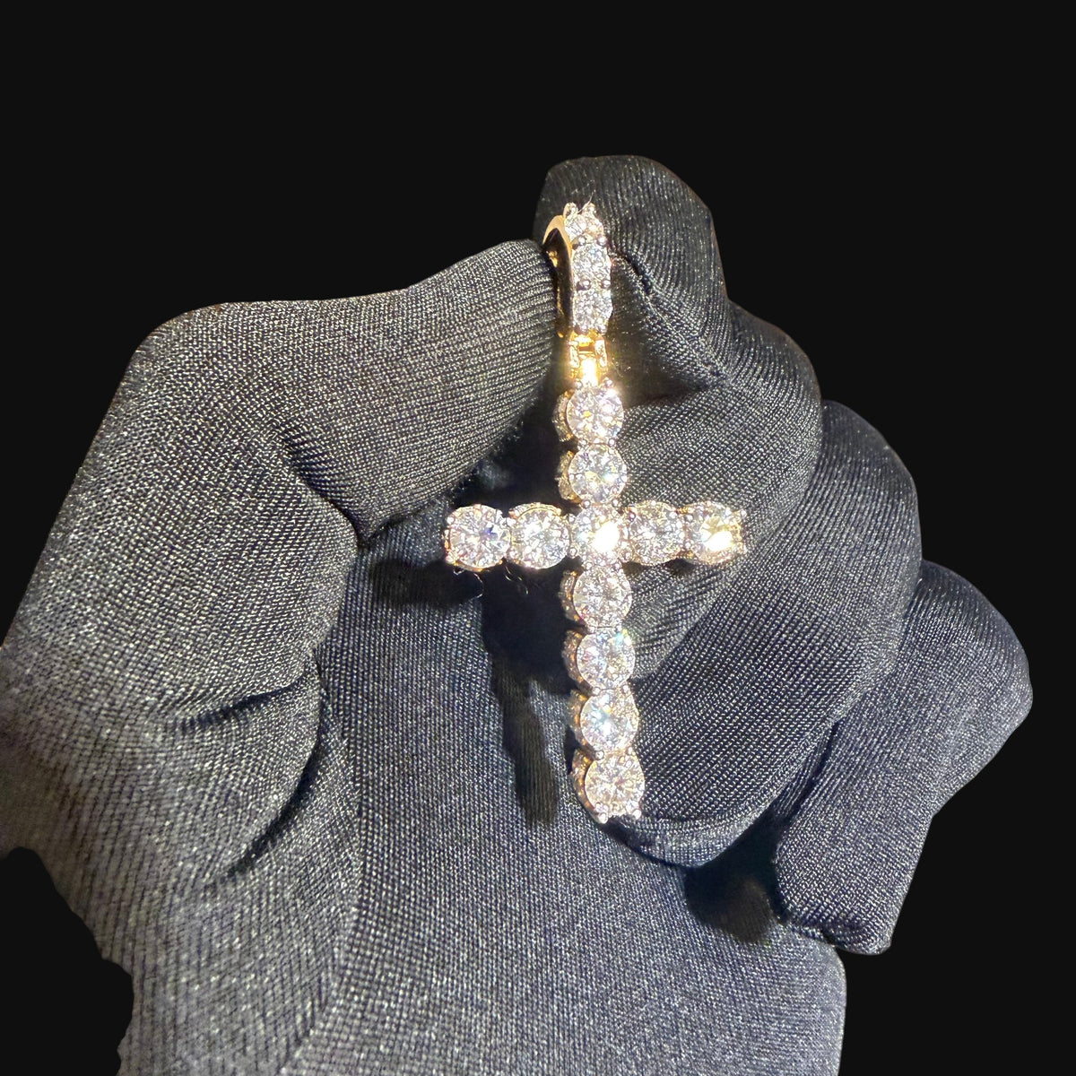 Moissanite Gold Iced Sides Cross Pendant