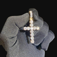 Moissanite Gold Iced Sides Cross Pendant