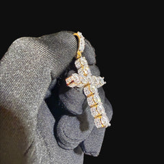 Moissanite Gold Iced Sides Cross Pendant