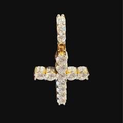 Moissanite Gold Iced Sides Cross Pendant