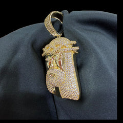 Gold Iced Out Jesus Pendant, 14K Gold Plated CZ Diamond Jesus Face Necklace, Crown of Thorns Christian Hip Hop Jewelry for Men