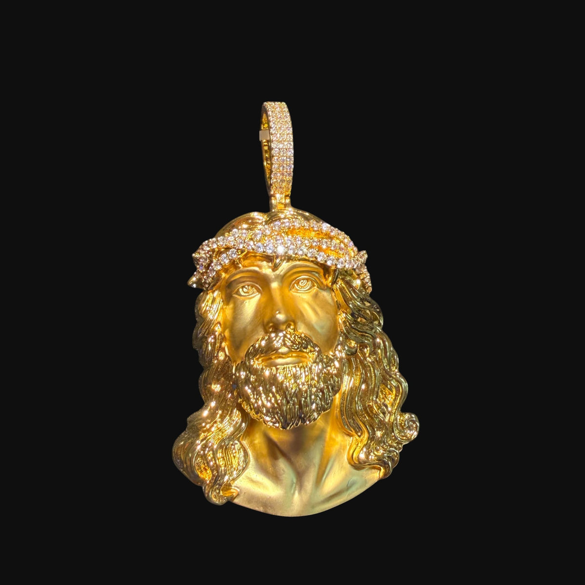 Gold Jesus Iced Crown Pendant