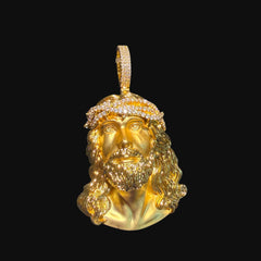 Gold Jesus Iced Crown Pendant