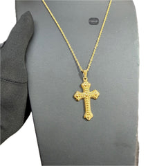 Gold Nugget Cross Pendant Necklace, Stainless Steel Necklace for Men, Religious Christian Pendant, 14K Gold Bonded Waterproof Necklace, Gift for Him