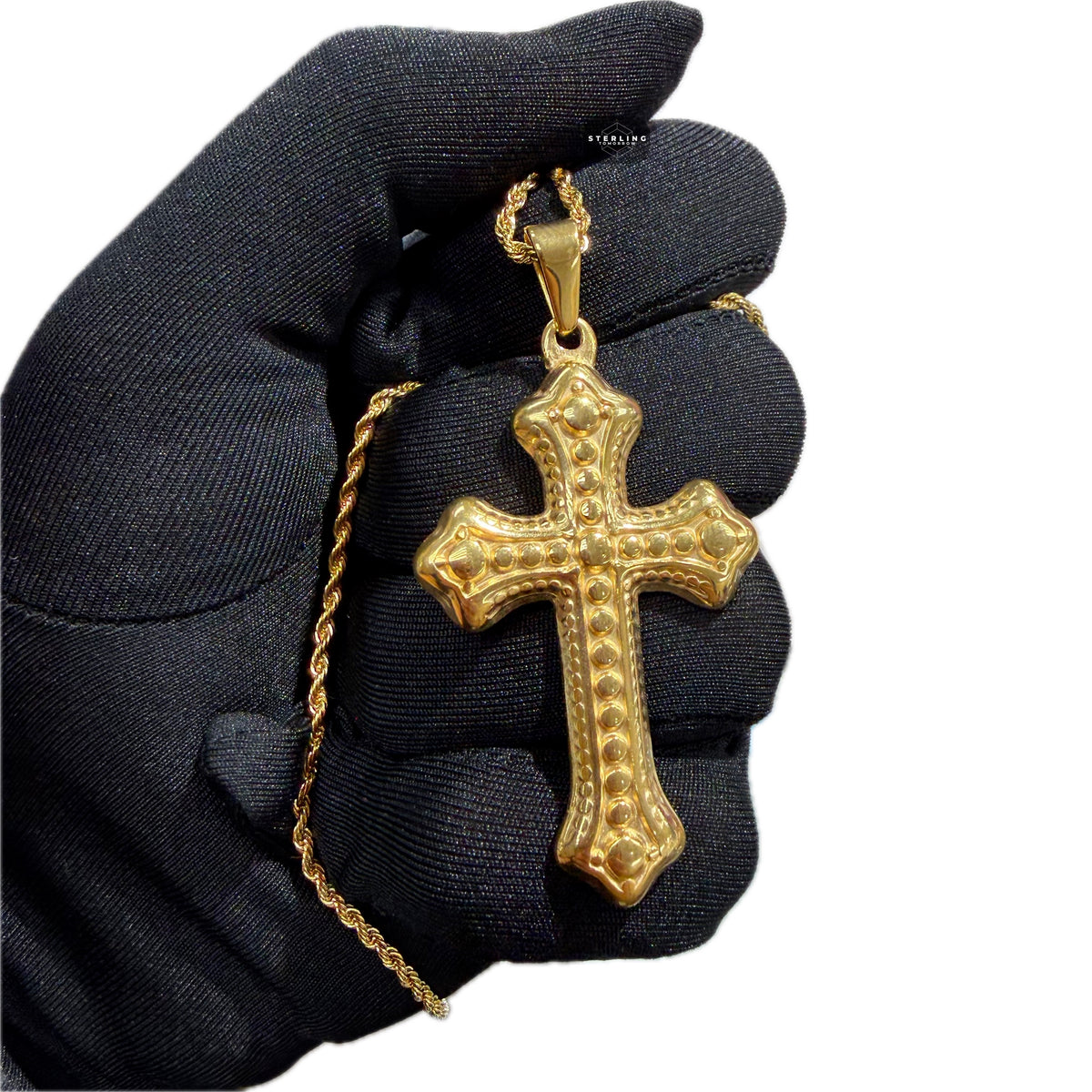 Gold Nugget Cross Pendant Necklace, Stainless Steel Necklace for Men, Religious Christian Pendant, 14K Gold Bonded Waterproof Necklace, Gift for Him