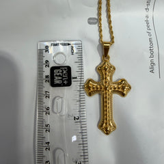 Gold Nugget Cross Pendant Necklace, Stainless Steel Necklace for Men, Religious Christian Pendant, 14K Gold Bonded Waterproof Necklace, Gift for Him