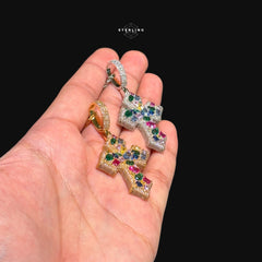 Multicolor Iced Out Cross Pendant - 14k Gold Plated