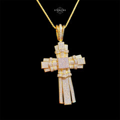 X Large Gold Cross Iced Out Detail Pendant