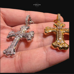 Iced Out Gothic Flared Cross Pendant 14k Gold Plated CZ