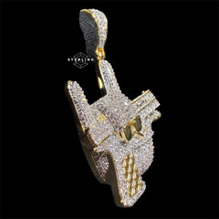 Iced Out Hand Gun Pendant Necklace, Finger Gun Charm, Gold CZ Statement Pendant, Hip Hop Jewelry