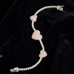 Moissanite Heart Bracelet 925 Sterling Silver Two Tone Rose Gold Iced Out Tennis Link Bracelet for Women 7” Hypoallergenic Diamond Tester Pass Luxury Gift