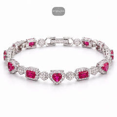 Pink Heart Emerald Bracelet, 14K White Gold Plated Flower Honeycomb CZ Bracelet, 7mm Iced Out Gift