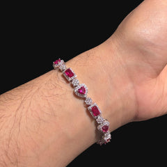 Pink Heart Emerald Bracelet, 14K White Gold Plated Flower Honeycomb CZ Bracelet, 7mm Iced Out Gift