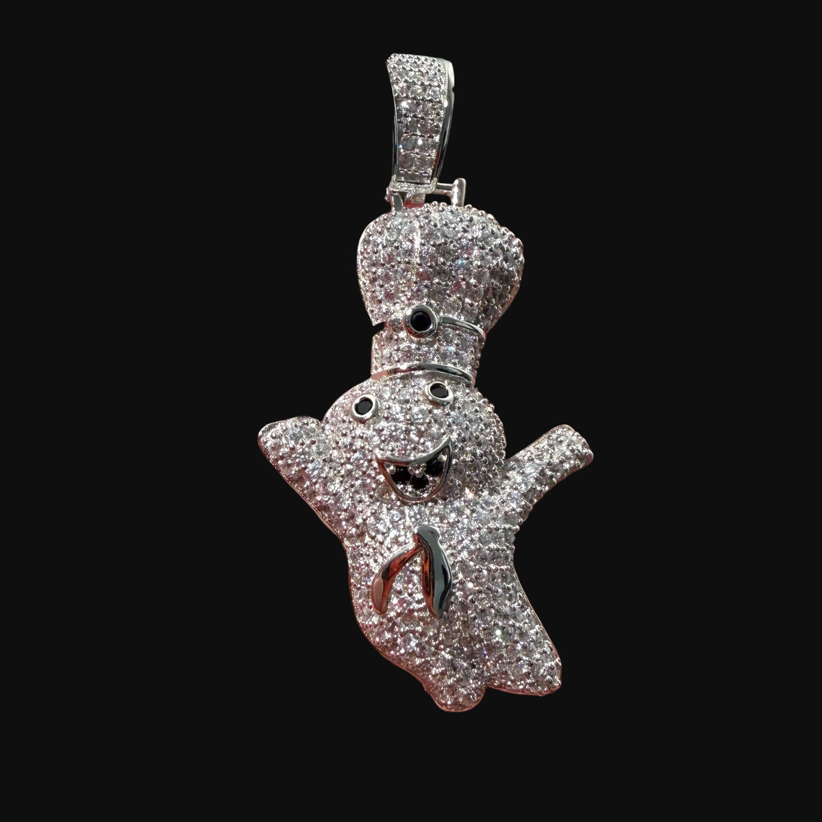 Iced Out Chef Character Pendant, Solid 925 Sterling Silver VVS Simulated CZ Diamond Necklace, Hip Hop Jewelry, 22 Inch Rope Chain